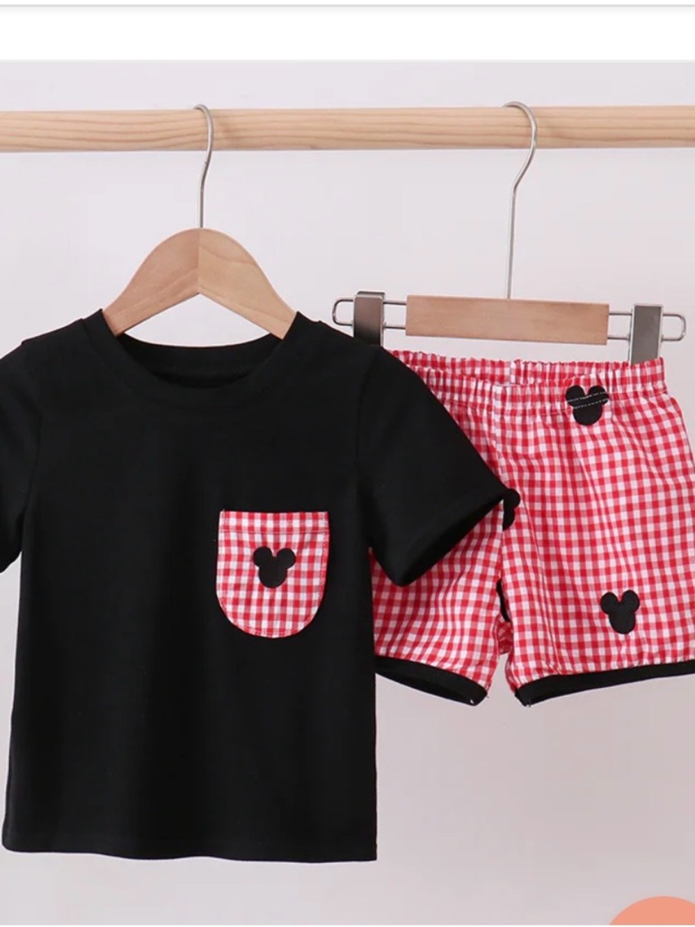 Honeydew USA Black Tee & Red Gingham Shorts Kids Pajama Set